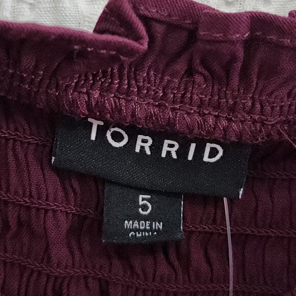 Torrid Stretch Challis Smocked Puff Sleeve Crop Top Burgundy Plus Size 5X NEW - Picture 11 of 13